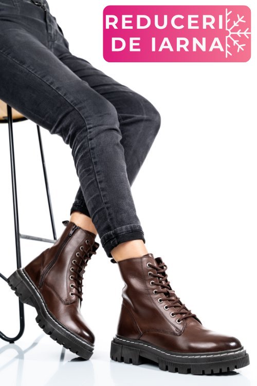 Ghete dama cu sireturi piele naturala maro inchis vs77b06-3201