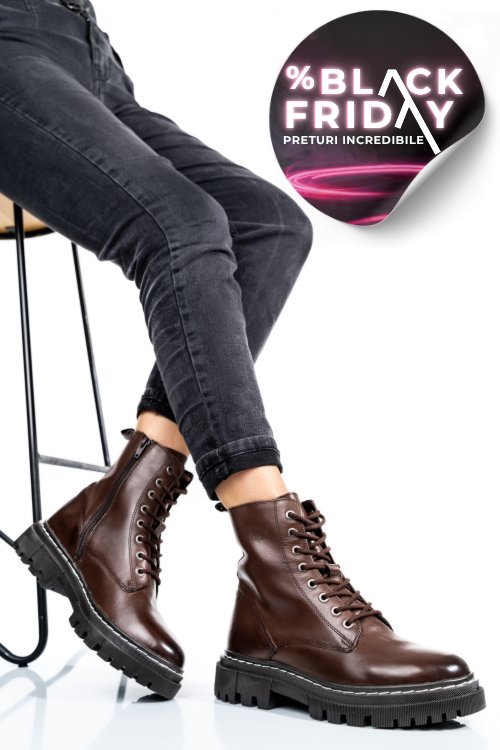 Ghete dama cu sireturi piele naturala maro inchis vs77b06-3201