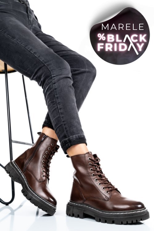 Ghete dama cu sireturi piele naturala maro inchis vs77b06-3201