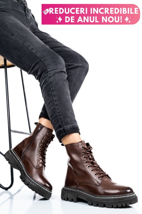 Ghete dama cu sireturi piele naturala maro inchis vs77b06-3201