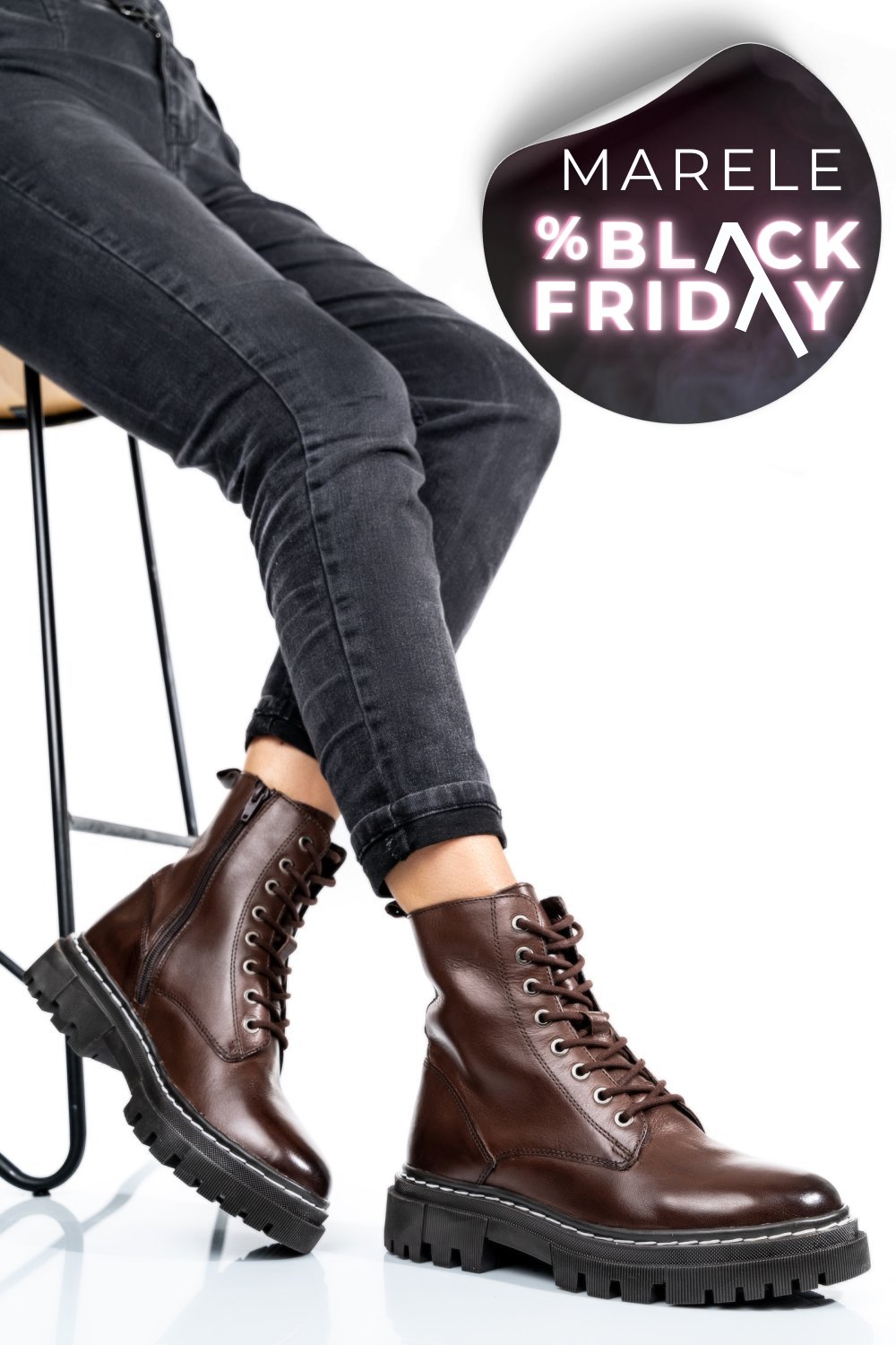 GHETE DAMA CU SIRETURI PIELE NATURALA MARO INCHIS VS77B06-3201