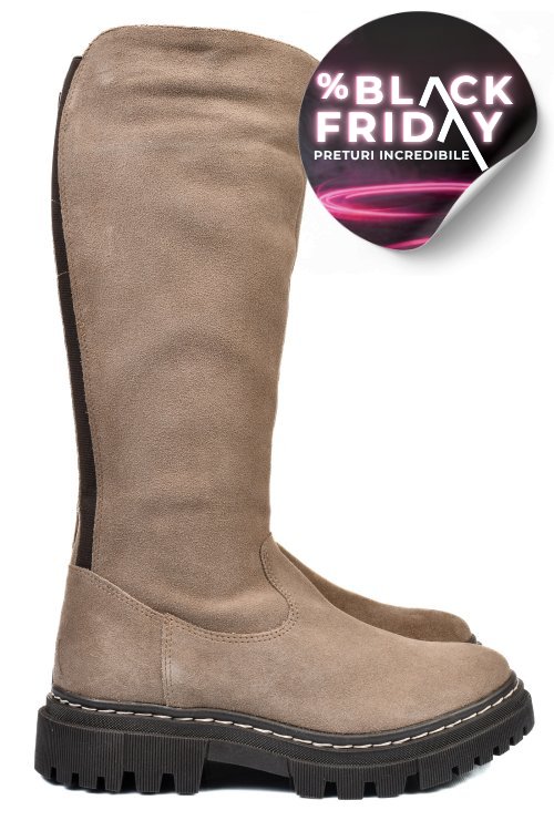 Cizme dama piele naturala intoarsa taupe bs77b063207