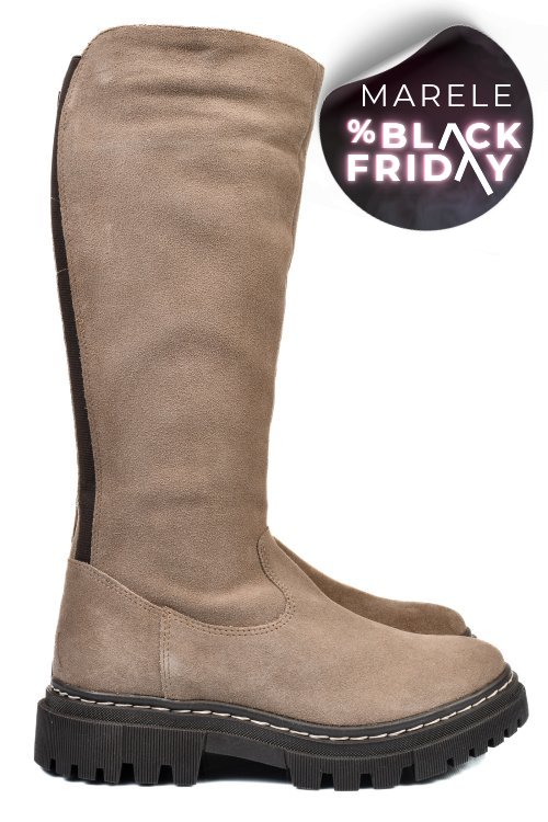 Cizme dama piele naturala intoarsa taupe bs77b063207