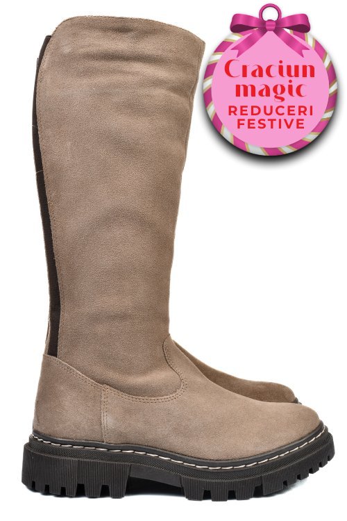 Cizme dama piele naturala intoarsa taupe bs77b063207