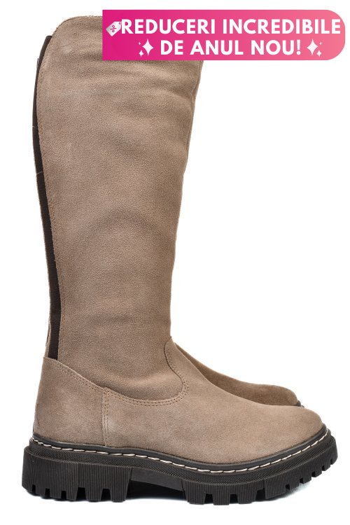 Cizme dama piele naturala intoarsa taupe bs77b063207