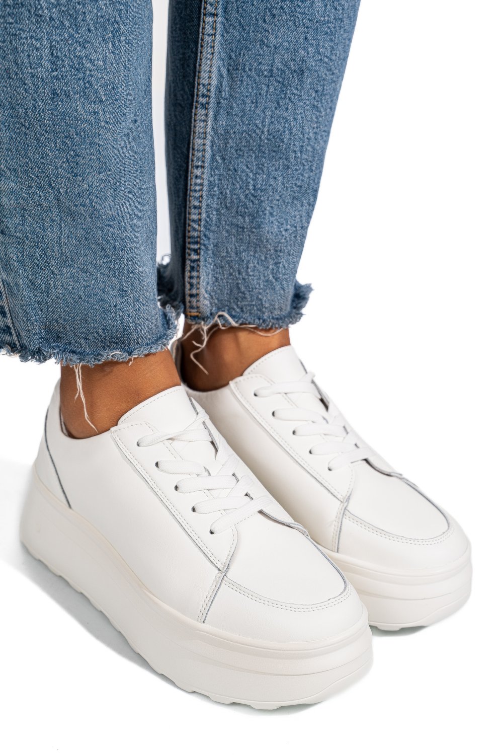 PANTOFI SPORT ALBI PIELE NATURALA FSP001777