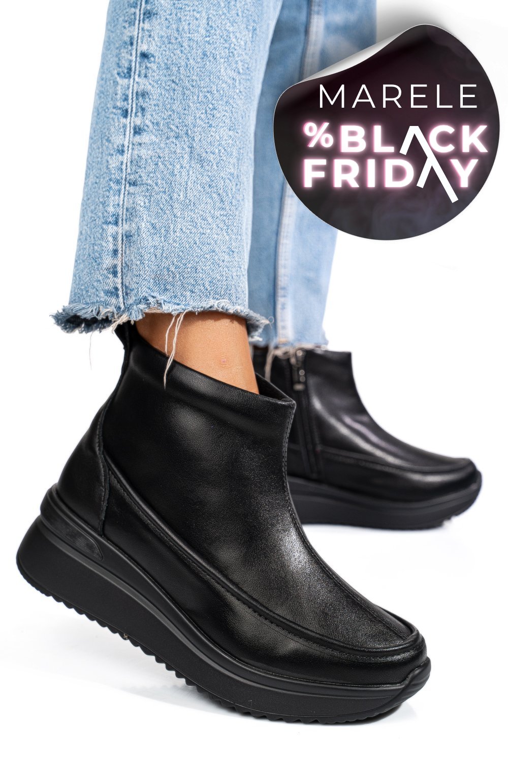 GHETE NEGRE PIELE NATURALA TSP3084