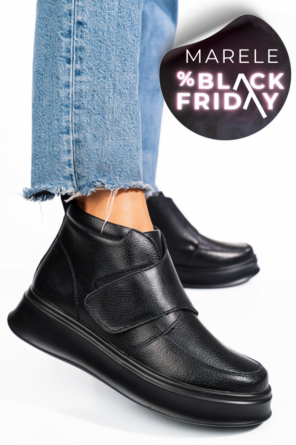 GHETE NEGRE PIELE NATURALA TSP3085