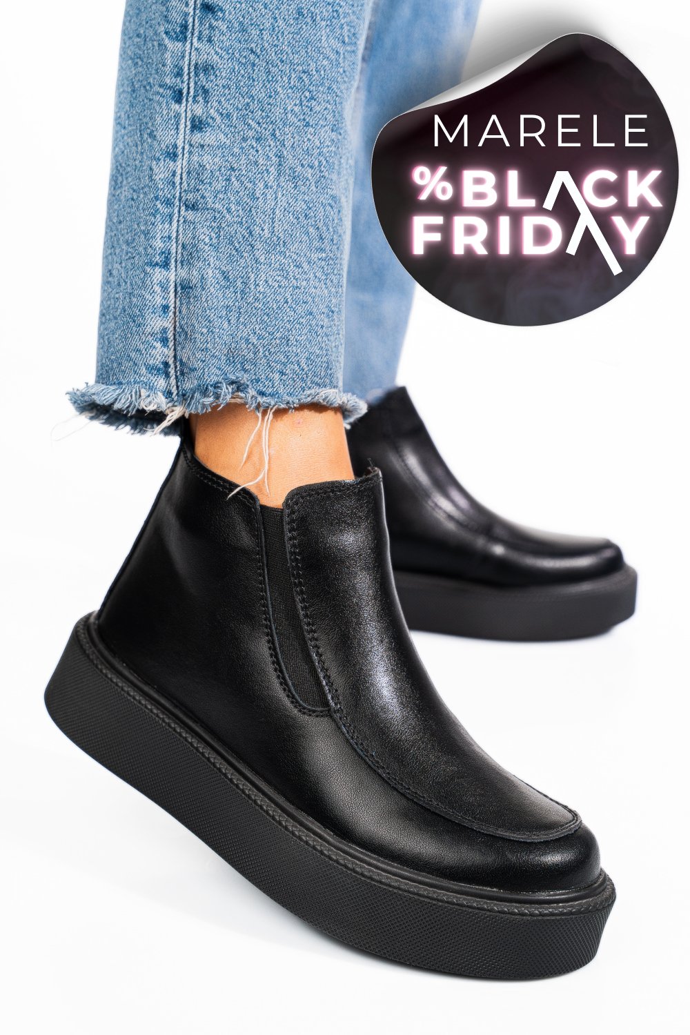 GHETE NEGRE PIELE NATURALA TSP3086