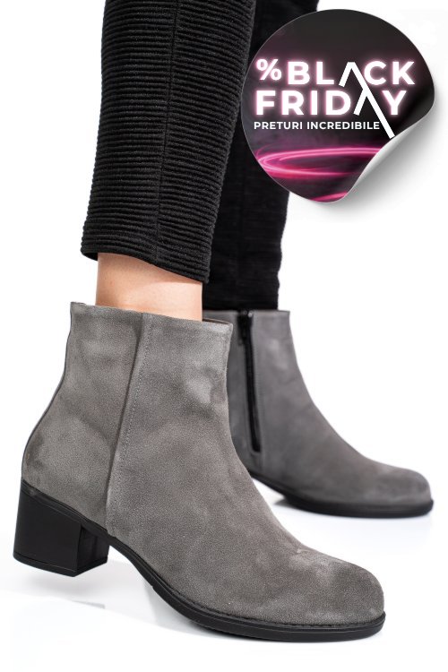 Botine gri piele naturala intoarsa 3s77871