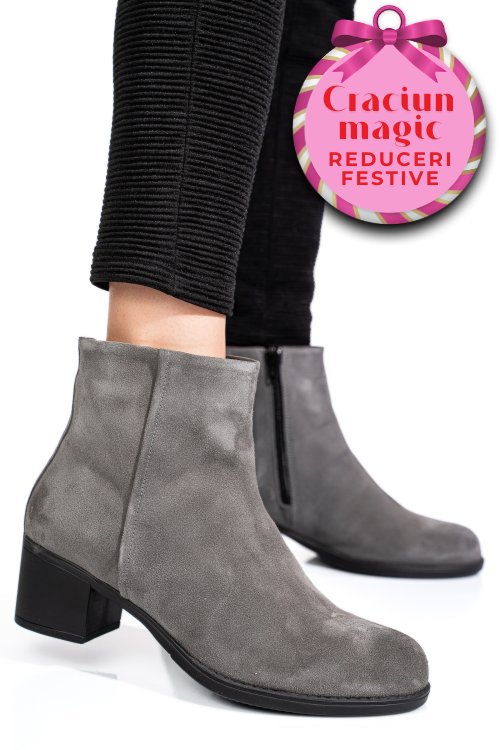 Botine gri piele naturala intoarsa 3s77871