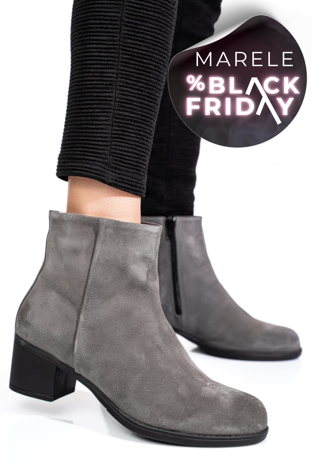 BOTINE GRI PIELE NATURALA INTOARSA 3S77871