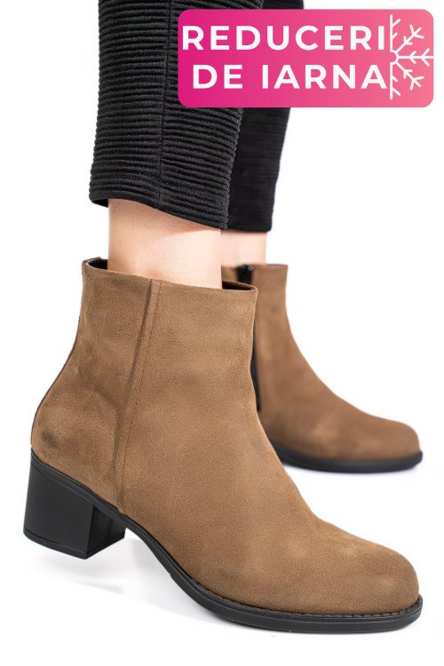 Botine taupe piele naturala intoarsa 3s77871