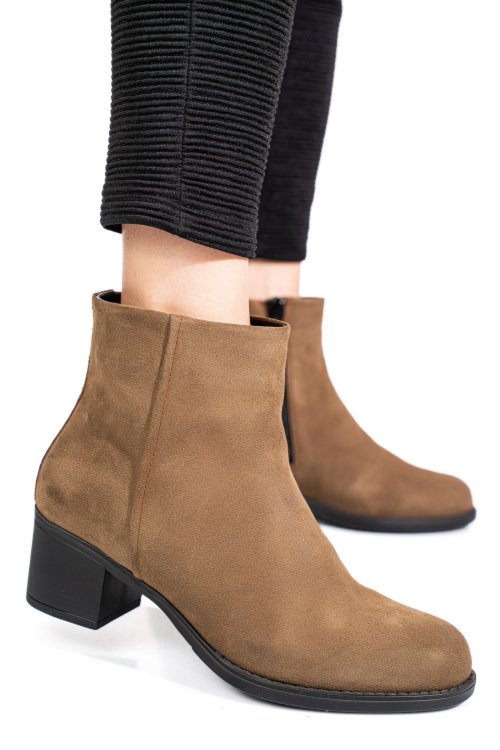 Botine taupe piele naturala intoarsa 3s77871