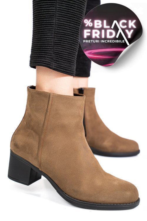 Botine taupe piele naturala intoarsa 3s77871