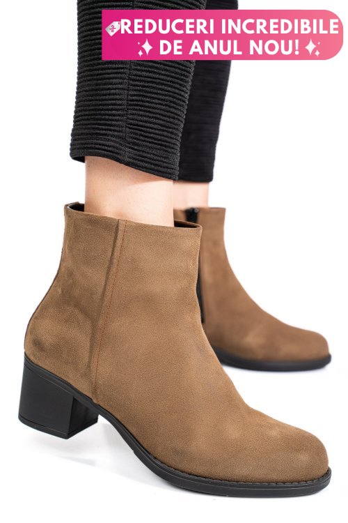 Botine taupe piele naturala intoarsa 3s77871
