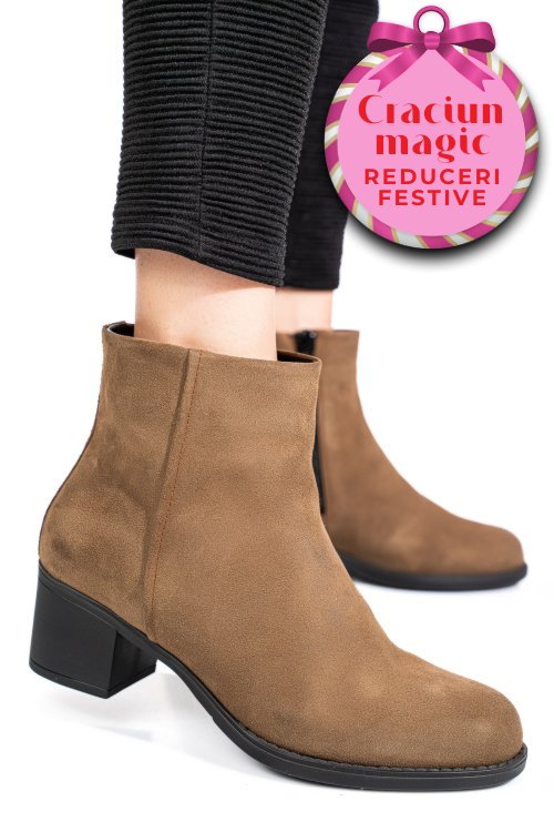 Botine taupe piele naturala intoarsa 3s77871