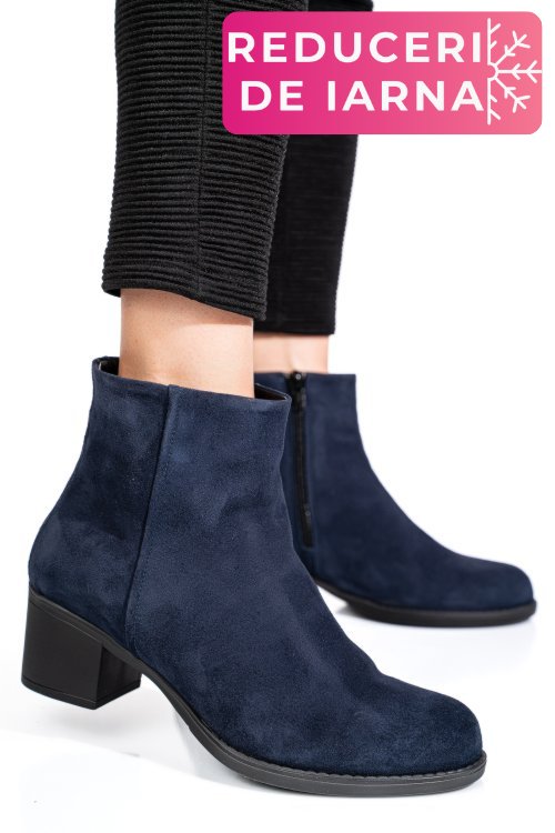 Botine albastre piele naturala intoarsa 3s77871