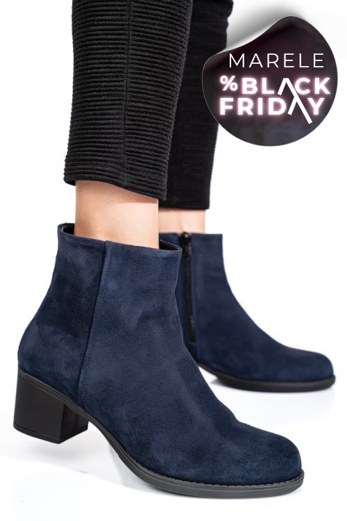 Botine albastre piele naturala intoarsa 3s77871