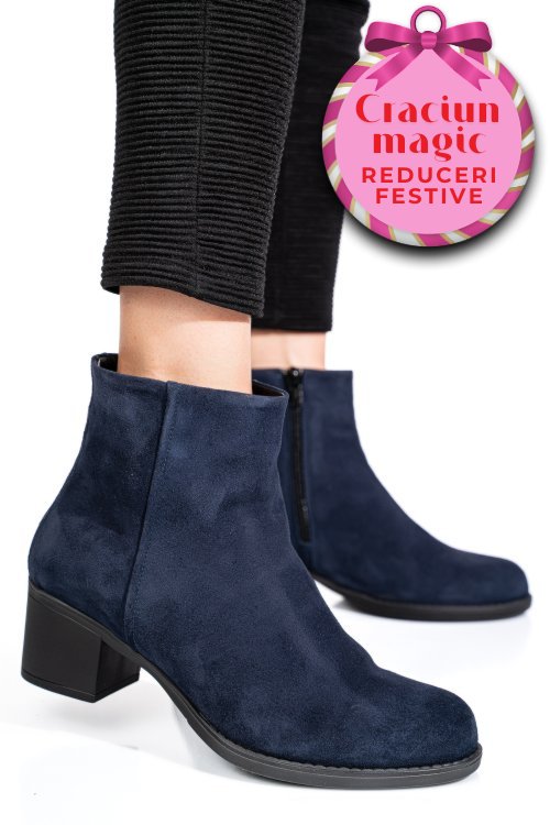 Botine albastre piele naturala intoarsa 3s77871