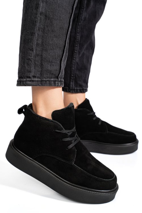 Ghete negre piele naturala intoarsa apcw20231