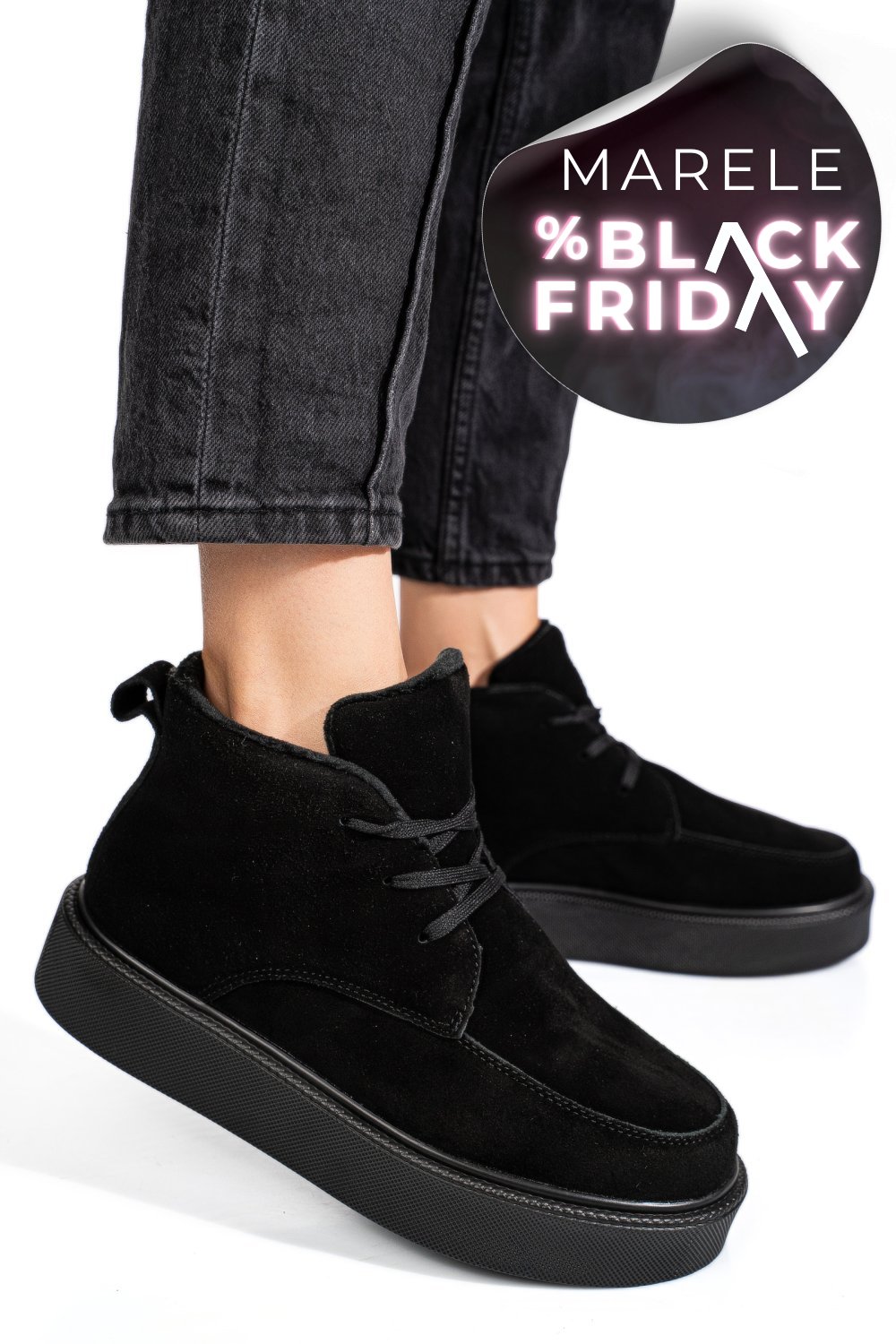 GHETE NEGRE PIELE NATURALA INTOARSA APCW20231