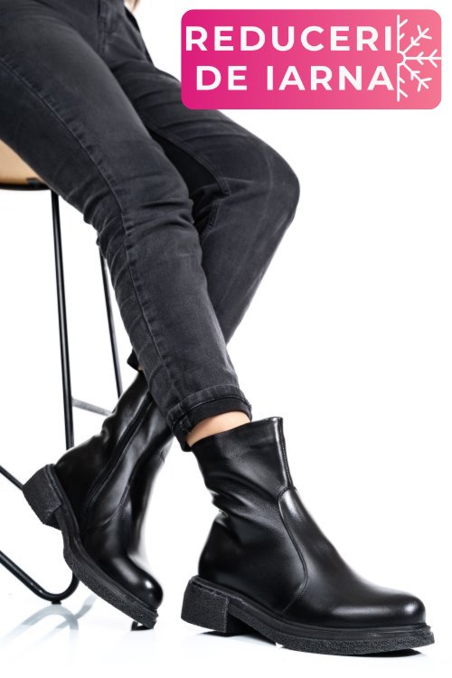 Ghete dama imblanite piele naturala black 4s7724