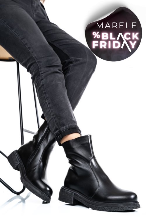 Ghete dama imblanite piele naturala black 4s7724