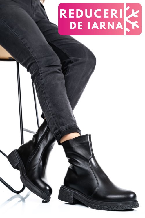 Ghete dama imblanite piele naturala black 4s7724