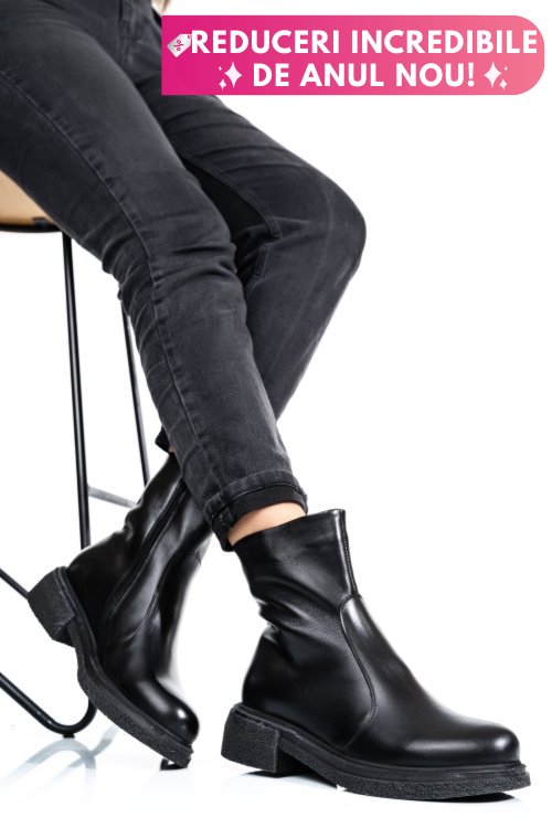 Ghete dama imblanite piele naturala black 4s7724