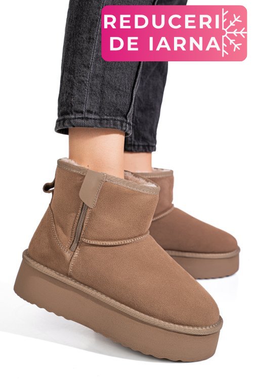 Cizme bej piele naturala intoarsa 1s77252