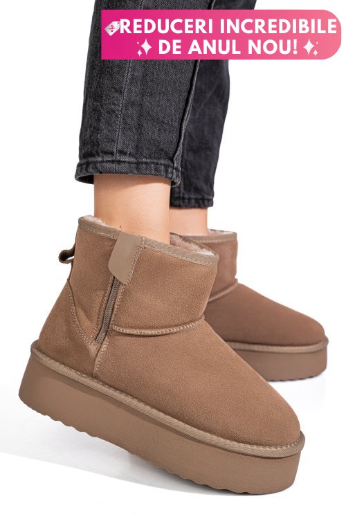 Cizme bej piele naturala intoarsa 1s77252