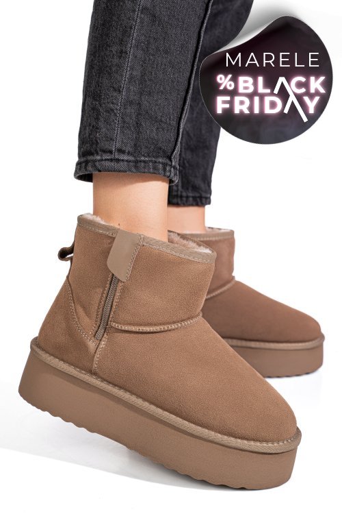 Cizme bej piele naturala intoarsa 1s77252