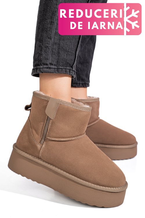 Cizme bej piele naturala intoarsa 1s77252