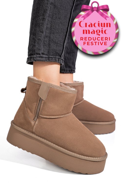 Cizme bej piele naturala intoarsa 1s77252