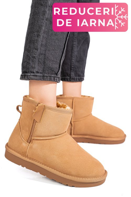 Ghete dama imblanite piele naturala intoarsa maro 1s77202