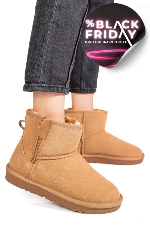 Ghete dama imblanite piele naturala intoarsa maro 1s77202