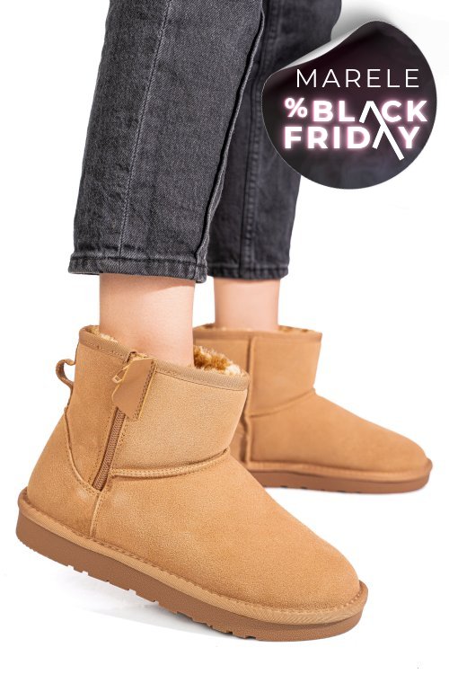 Ghete dama imblanite piele naturala intoarsa maro 1s77202