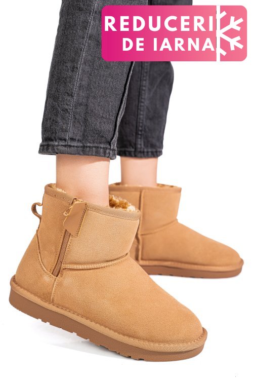 Ghete dama imblanite piele naturala intoarsa maro 1s77202