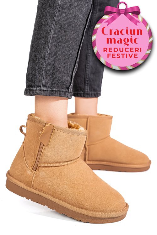 Ghete dama imblanite piele naturala intoarsa maro 1s77202