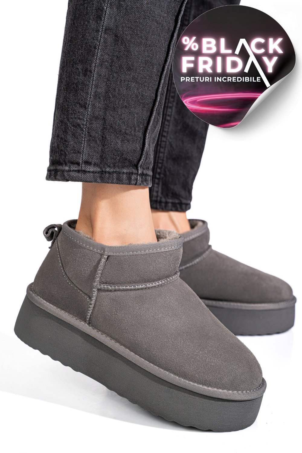 CIZME GRI PIELE NATURALA INTOARSA 1S77250