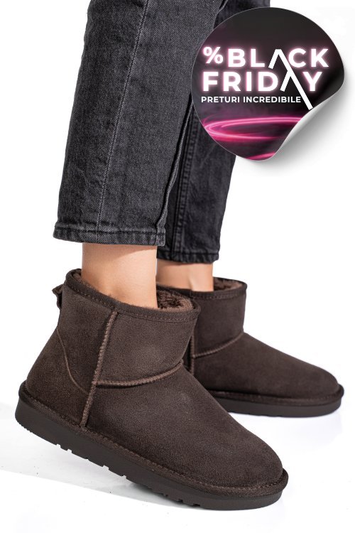 Cizme dama imblanite piele naturala intoarsa maro inchis is771201