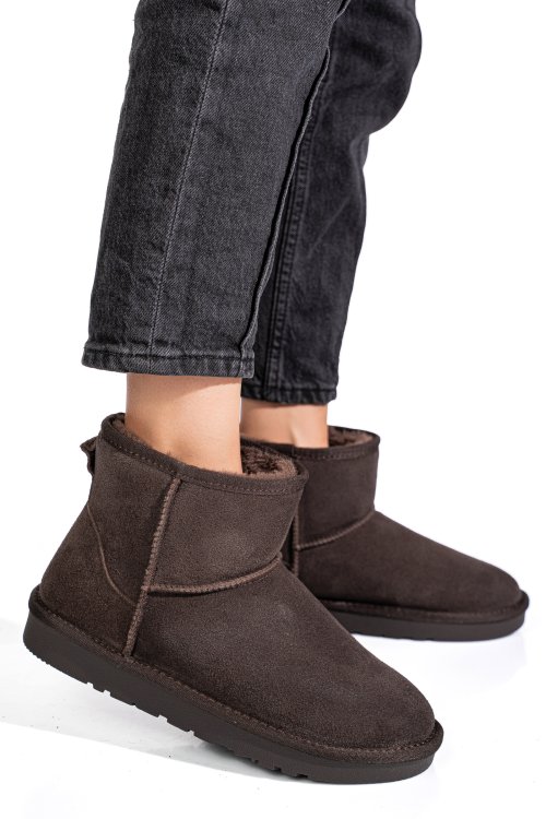 Cizme dama imblanite piele naturala intoarsa maro inchis is771201