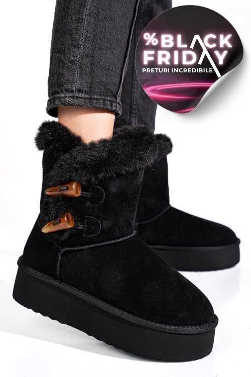 Cizme negre piele naturala intoarsa 1s77279