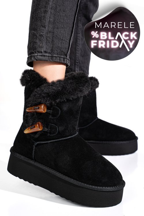 Cizme negre piele naturala intoarsa 1s77279