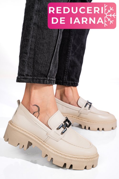 Mocasini crem piele naturala ipcbm018b