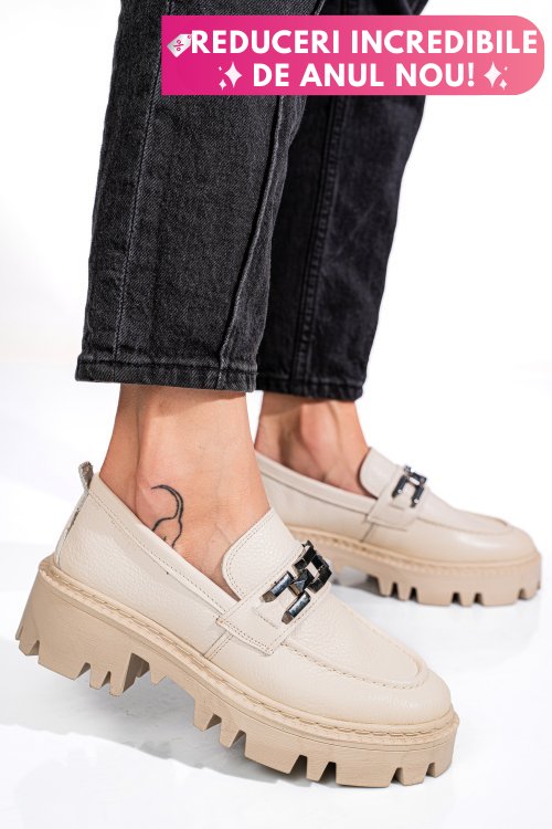 Mocasini crem piele naturala ipcbm018b