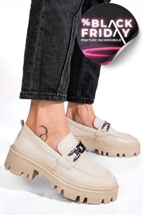 Mocasini crem piele naturala ipcbm018b