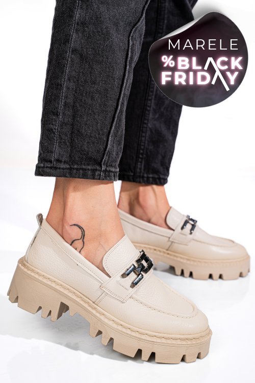 Mocasini crem piele naturala ipcbm018b