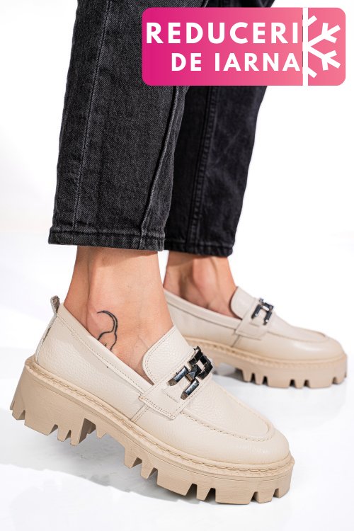 Mocasini crem piele naturala ipcbm018b